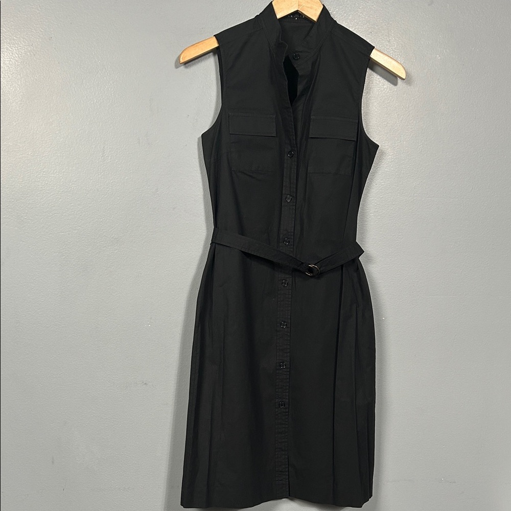 Theory cotton black sleeveless belted shirt Trenchcoat dress size 6